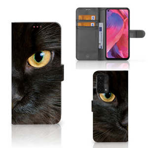 OPPO A54 5G | A74 5G | A93 5G Telefoonhoesje met Pasjes Zwarte Kat