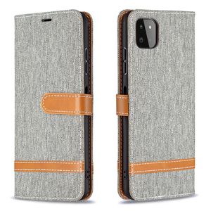 iPhone 12 Pro hoesje - Bookcase - Pasjeshouder - Portemonnee - Vintage - Stof - Kunstleer - Grijs