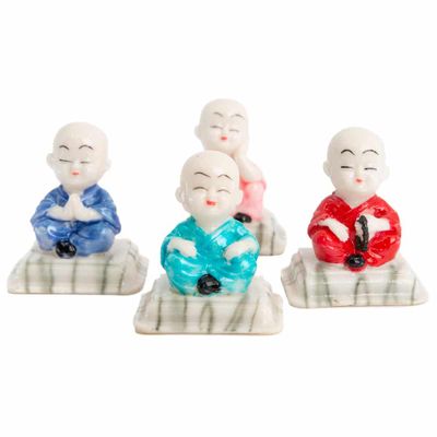 Happy Boeddha Beeld Lotushouding - set van 4 - ca. 7 cm