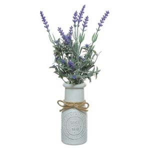 Lavendel kunstplant - in witte pot - paars - H32 cm - lavandula