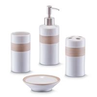 Badkamer/toilet accessoires set 4-delig - keramiek - wit/beige