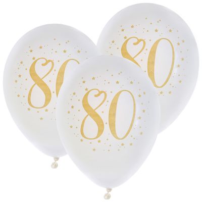 Verjaardag leeftijd ballonnen 80 jaar - 24x - wit/goud - 23 cm - Feestartikelen/versieringen Verjaardag leeftijd ballonnen 80 jaar - 24x - wit/goud - 23 cm - Feestartikelen/versieringen