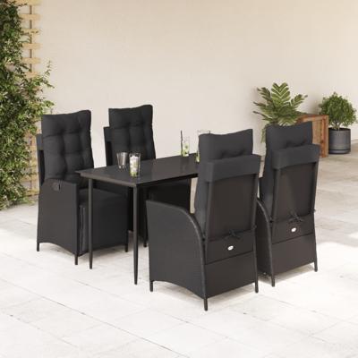 5-delige Tuinset met kussens poly rattan zwart