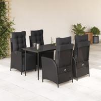 5-delige Tuinset met kussens poly rattan zwart