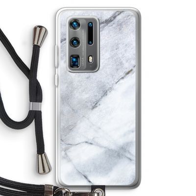 Witte marmer: Huawei P40 Pro Plus Transparant Hoesje met koord