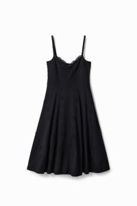 Midi-jurk met broderie anglaise - BLACK - M