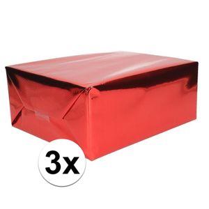 3x Inpakpapier/cadeaupapier rood metallic 400 x 50 cm op rol