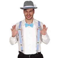 Oktoberfest verkleed set - bretels/vlinderstrikje/hoed - blauw/wit - volwassenen - carnaval - thumbnail