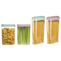 Voedselcontainers set - 4 stuks - mintgroen/licht roze - 2350ml en 1500ml - kunststof - voorraadpot