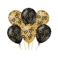 6x stuks leeftijd verjaardag feest ballonnen 50 jaar geworden zwart/goud 30 cm
