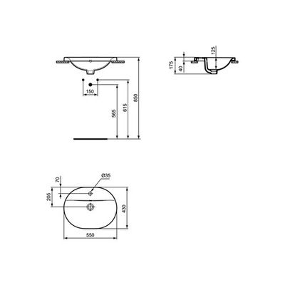 Ideal Standard Connect inbouwwastafel ovaal 55x43cm m. overloop m. kraangat Ideal plus wit Ideal Standard Connect inbouwwastafel ovaal 55x43cm m. overloop m. kraangat Ideal plus wit
