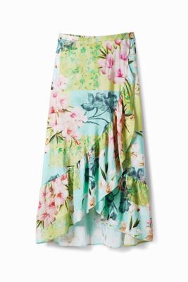 Patchwork midi-rok met bloemenprint - GREEN - XS