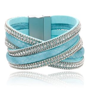 Blauwe kruislingse dames armband Boho met kristal