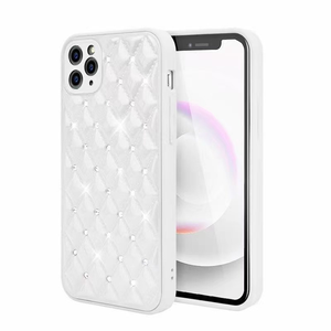 iPhone 12 hoesje - Backcover - Luxe - Diamantpatroon - TPU - Wit