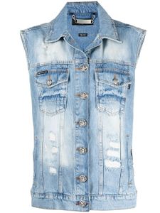 Philipp Plein débardeur en jean à patch logo - Bleu