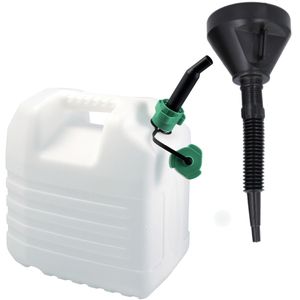 Benzine/olie Jerrycan wit van 20 liter met handige grote trechter