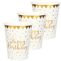 Verjaardag feest bekertjes happy birthday - 50x - wit - karton - 270 ml