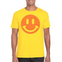 Verkleed T-shirt voor heren - smiley - geel - carnaval/foute party - feestkleding