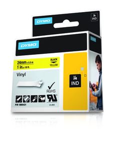 Labeltape DYMO IND RHINO 1805431 Vinyl Tapekleur: Geel Tekstkleur:Zwart 24 mm 5.5 m