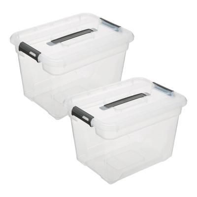 5Five opberg kist met deksel - 2x - Box - 18 liter - 39 x 29 x 27 cm - kunststof - transparant