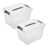 5Five opberg kist met deksel - 2x - Box - 18 liter - 39 x 29 x 27 cm - kunststof - transparant