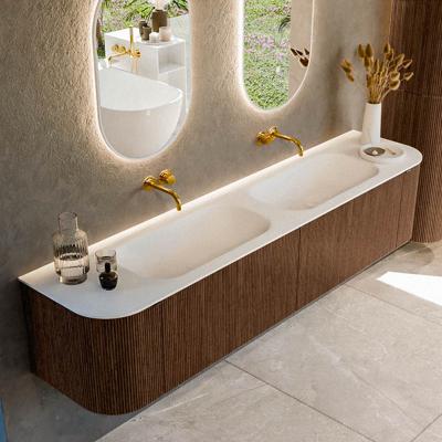 Badmeubel Mondiaz Kurve | 200 cm | Meubelkleur Walnut | Wastafelkleur Talc | Dubbele spoelbak | Zonder kraangaten