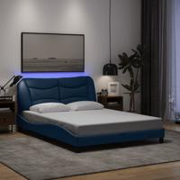 Bedframe met LED zonder matras 140x200 cm stof blauw