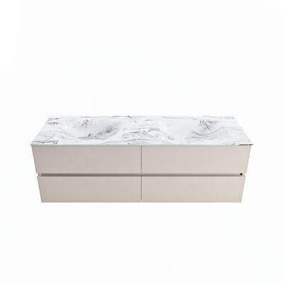 MONDIAZ VICA-DLUX 150cm badmeubel onderkast Linen 4 lades. Inbouw wastafel CLOUD dubbel zonder kraangat, kleur Glace.