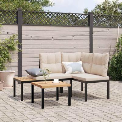 Tuinbanken met kussens 2 st gepoedercoat staal zwart