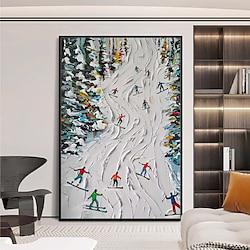 mintura handgemaakte skisport olieverfschilderijen op canvas moderne muurkunst kamerdecoratie abstract besneeuwde berglandschap foto voor huisdecoratie gerold frameloos ongerekt schilderij Lightinthebox