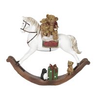 Clayre & Eef Beeld Paard 17 cm Wit Bruin Polyresin Kerstdecoratie Wit Kerstdecoratie - thumbnail