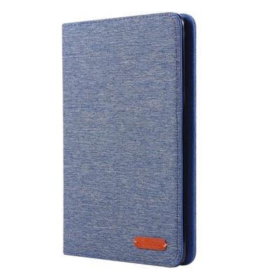 Voor iPad Mini 4/3/2/1 doek Teature horizontale Flip PU lederen draagtas met met houder & kaartsleuven (Deep Blue)