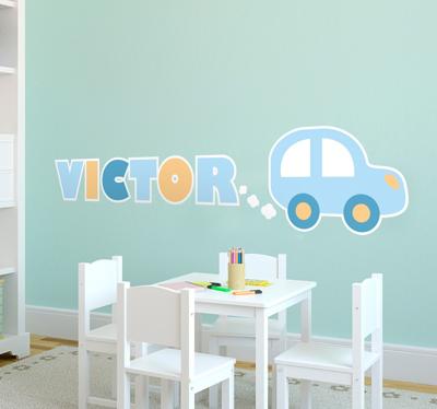 Muurstickers babykamer Wagentje met naam