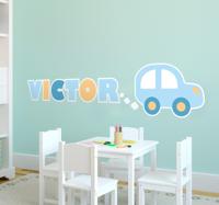 Muurstickers babykamer Wagentje met naam