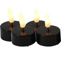 Countryfield LED kaarsjes theelichtjes - 4x stuks - zwart - warm wit - LED kaarsen