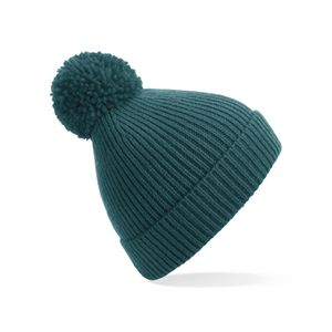 Gebreide Wintermuts met pom pom emerald groen   -