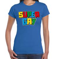 Gay Pride T-shirt voor dames - super gay - blauw - pride - regenboog - LHBTI