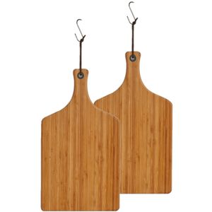 2x stuks bamboe houten snijplanken/serveerplanken met handvat 44 x 25 cm