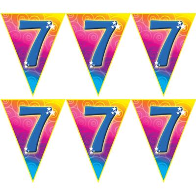 Leeftijd vlaggenlijn - 3x stuks - 7 jaar - 5 meter - plastic - 7e verjaardag thema - versiering - sl