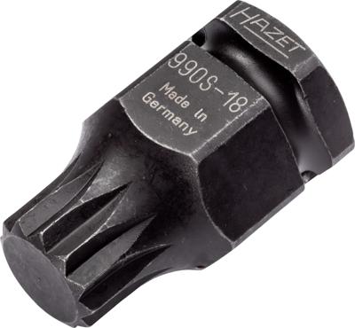 HAZET Krachtdopsleutelbit 990S-18 · 1/2 inch (12,5 mm) vierkant hol, 24 mm buitenzeskant · Binnenveeltandprofiel XZN · SW M18