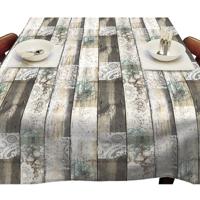 Tafelkleed/tafelzeil - houten planken - met kant print - 140 x 250 cm - rechthoekig - Buiten