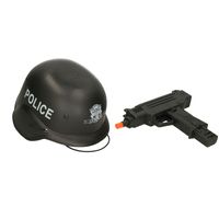 Verkleedaccessoires Politie SWAT team wapen set met pistool en helm   - - thumbnail