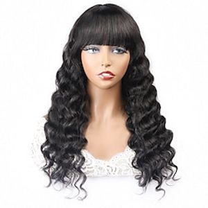 100% menselijk haar pruik met pony lijmloos kort menselijk haar pruiken voor zwarte vrouwen goedkope 24-30 inch Braziliaanse losse diepe pony pruik Lightinthebox