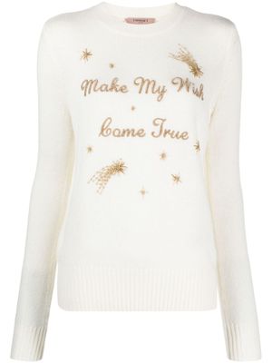 TWINSET pull nervuré à slogan brodé - Blanc TWINSET pull nervuré à slogan brodé - Blanc