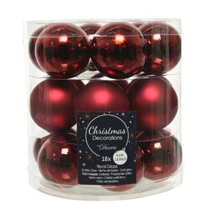 18x stuks kleine glazen kerstballen donkerrood (oxblood) 4 cm mat/glans