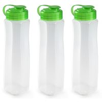 3x stuks kunststof waterflessen 1000 ml transparant met dop groen 3x stuks kunststof waterflessen 1000 ml transparant met dop groen