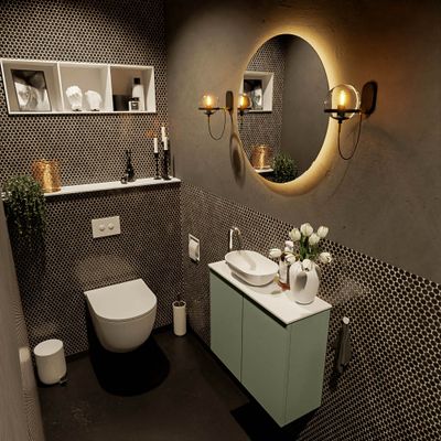 MONDIAZ FOWY toiletmeubel 60cm kleur army. Waskom positie links kleur talc | talc. Met 1 kraangat