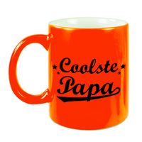 Coolste papa mok / beker neon oranje voor Vaderdag/ verjaardag 330 ml   - - thumbnail