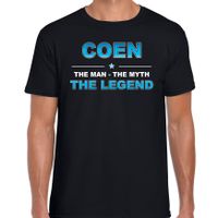 Naam cadeau t-shirt Coen - the legend zwart voor heren - thumbnail