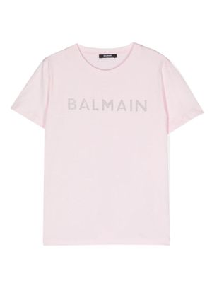 Balmain Kids t-shirt à logo strassé - Rose